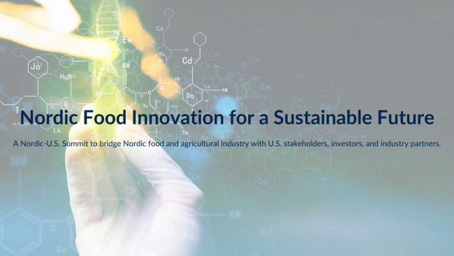 Abstract background image iwth text "Nordic Food Innovation for a Sustainable Future"