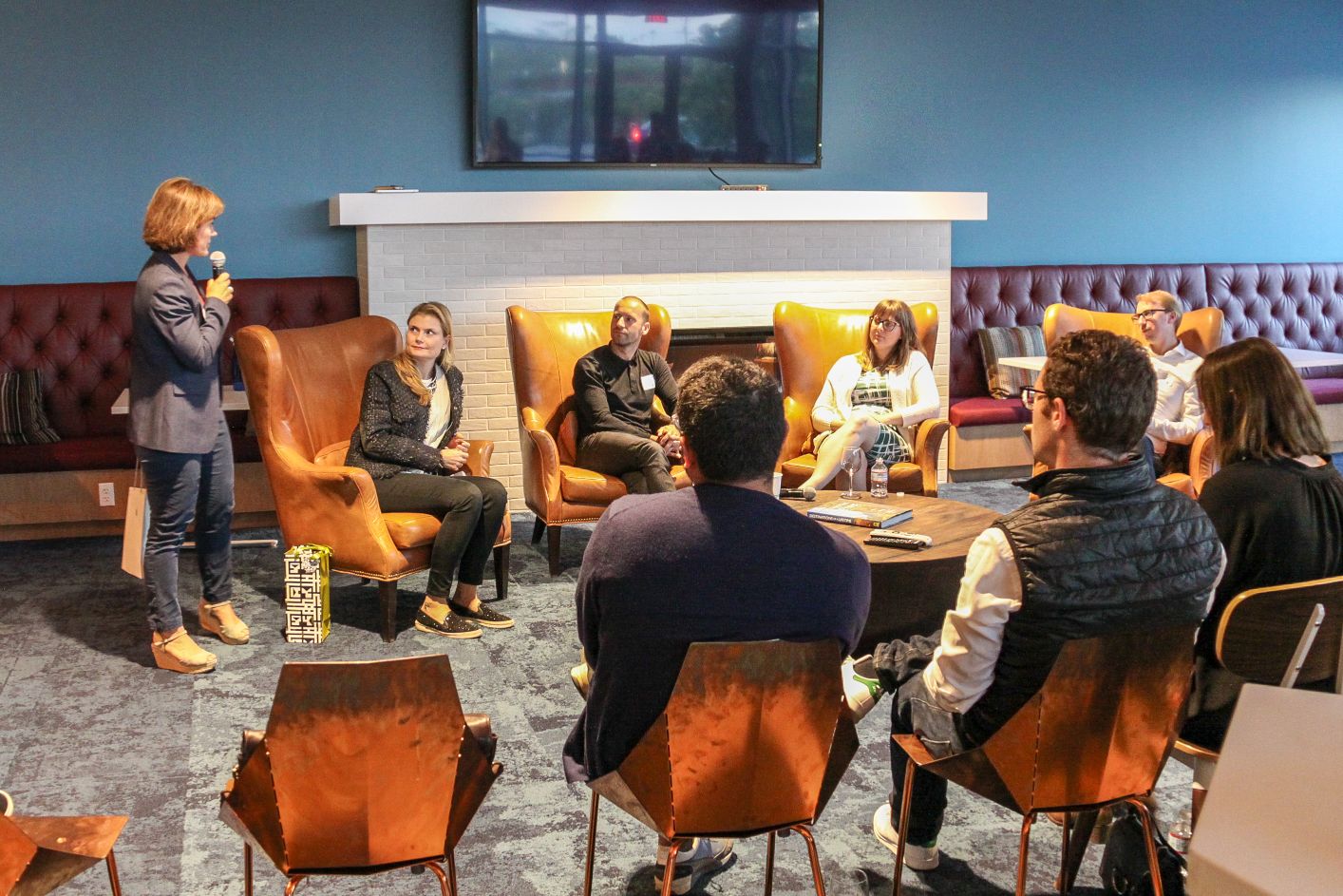 People in meeting around table