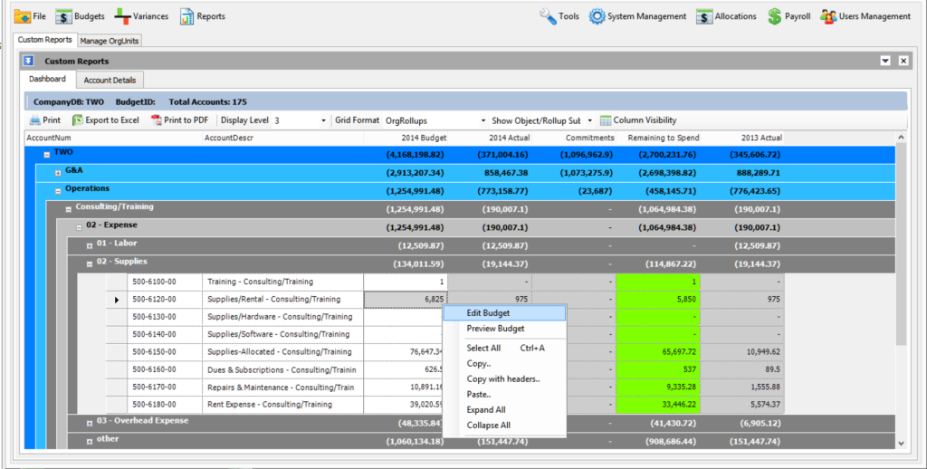 Budgeting Software Screenshot